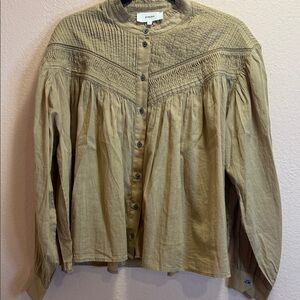 XiRENA Button-Front Blouse in Beige Tan M super soft cotton, high collar